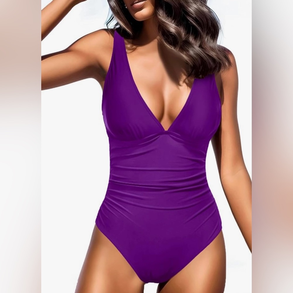 YOU DI AN Women’s Dark Purple One Piece Swimsuit Tummy Control NWT Size S
